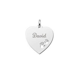 Zilveren graveerplaatje hart met handjes - Names4ever