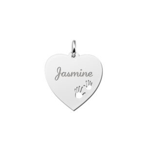 Zilveren graveerplaatje hart19 met handjes - Names4ever