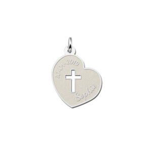 Names4ever Eerste Communie Zilveren Hart met Kruis Hanger