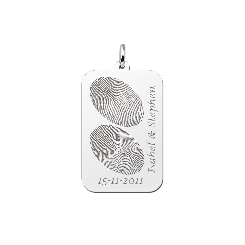 Names4ever Zilveren Dog Tag Hanger met Vingerafdruk