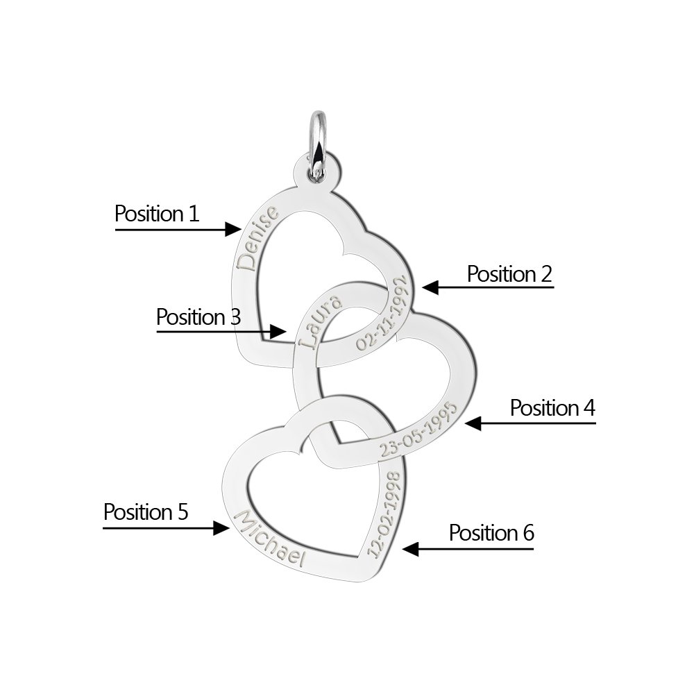 Names4ever Triple Hart Hanger van Zilver met Namen