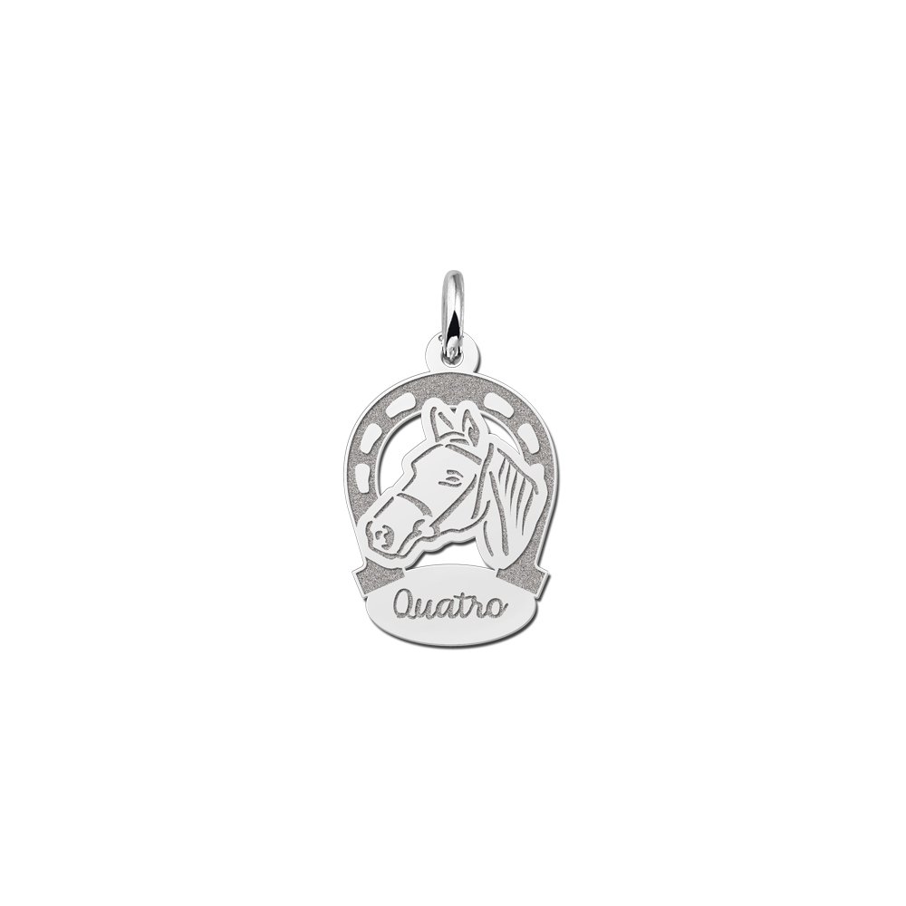 Zilveren hanger hoefijzers en paard met naam - Names4ever