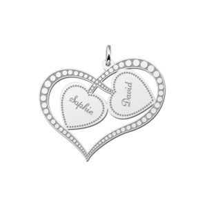 Names4ever Twee Harten Hanger van Zilver met Namen