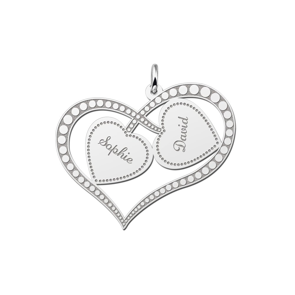 Names4ever Twee Harten Hanger van Zilver met Namen