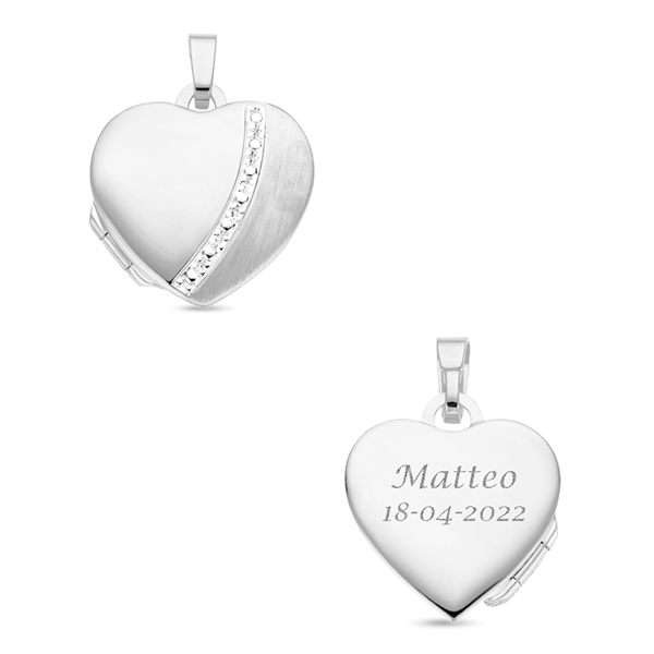 Zilveren hart Medaillon met versiering en gravure - Names4ever