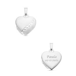 Names4ever Zilveren Hart Medaillon met Versiering en Namen