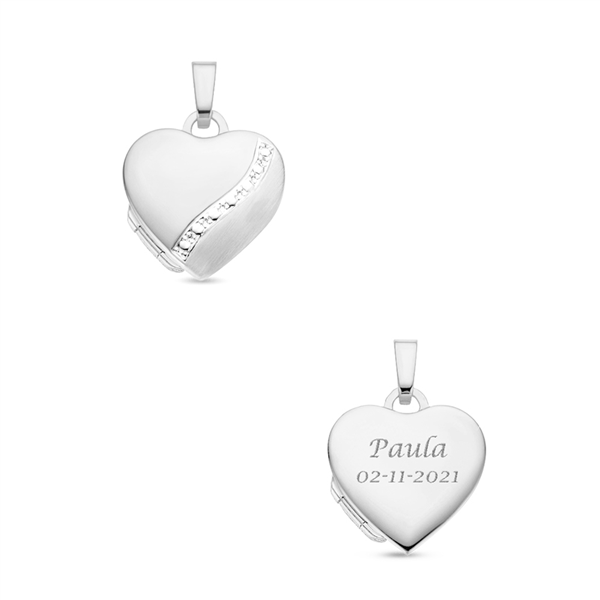 Names4ever Zilveren Hart Medaillon met Versiering en Namen