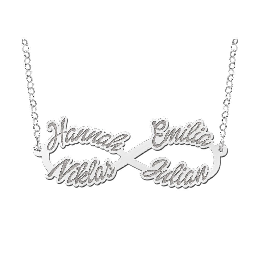 Names4ever Vier Namen Infinity Ketting van Zilver