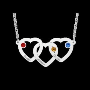 Names4ever Drie Harten met Geboortesteen Naamketting van Zilver