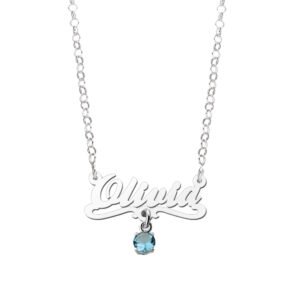 Zilveren kinder naamketting model Olivia blauw - Names4ever