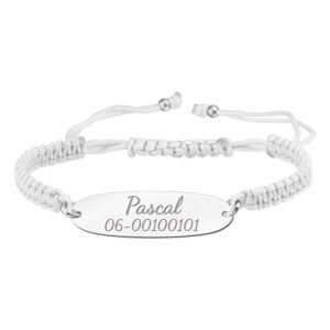 Zilveren kinderarmband met naam en telefoonnummer wit - Names4ever