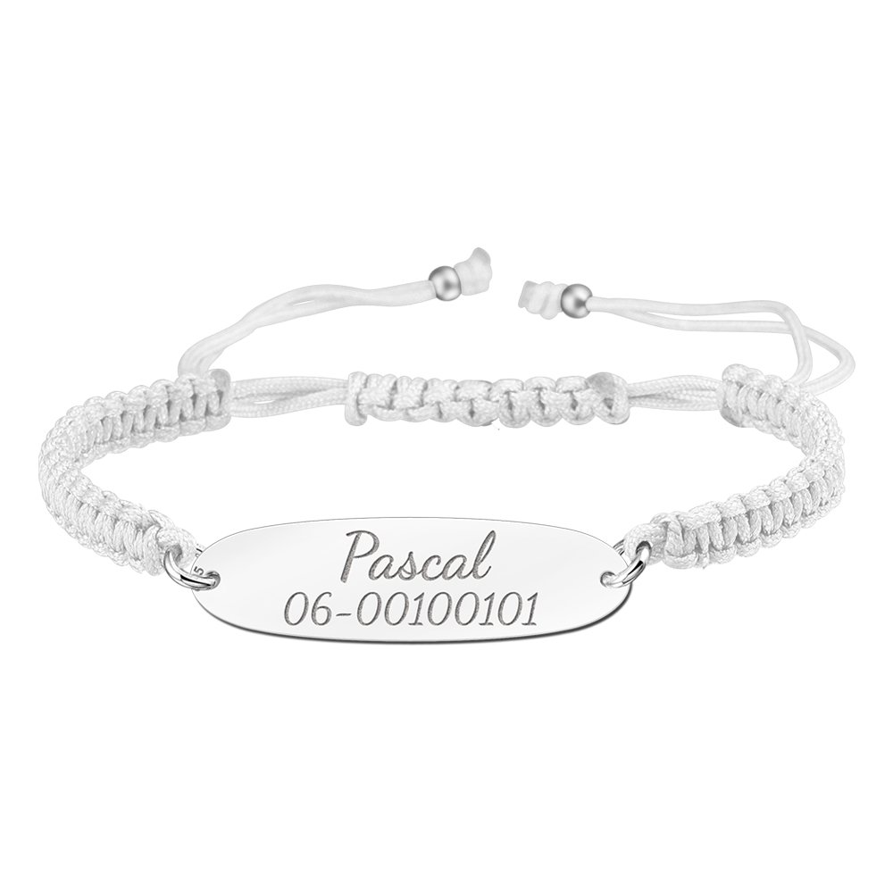 Zilveren kinderarmband met naam en telefoonnummer wit - Names4ever