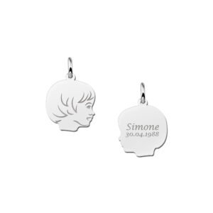 Mini Zilveren Profiel Meisjes Kinderkopje Graveerhanger | Names4ever