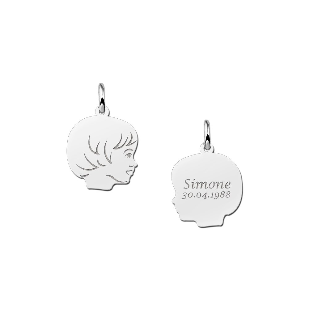 Mini Zilveren Profiel Meisjes Kinderkopje Graveerhanger | Names4ever