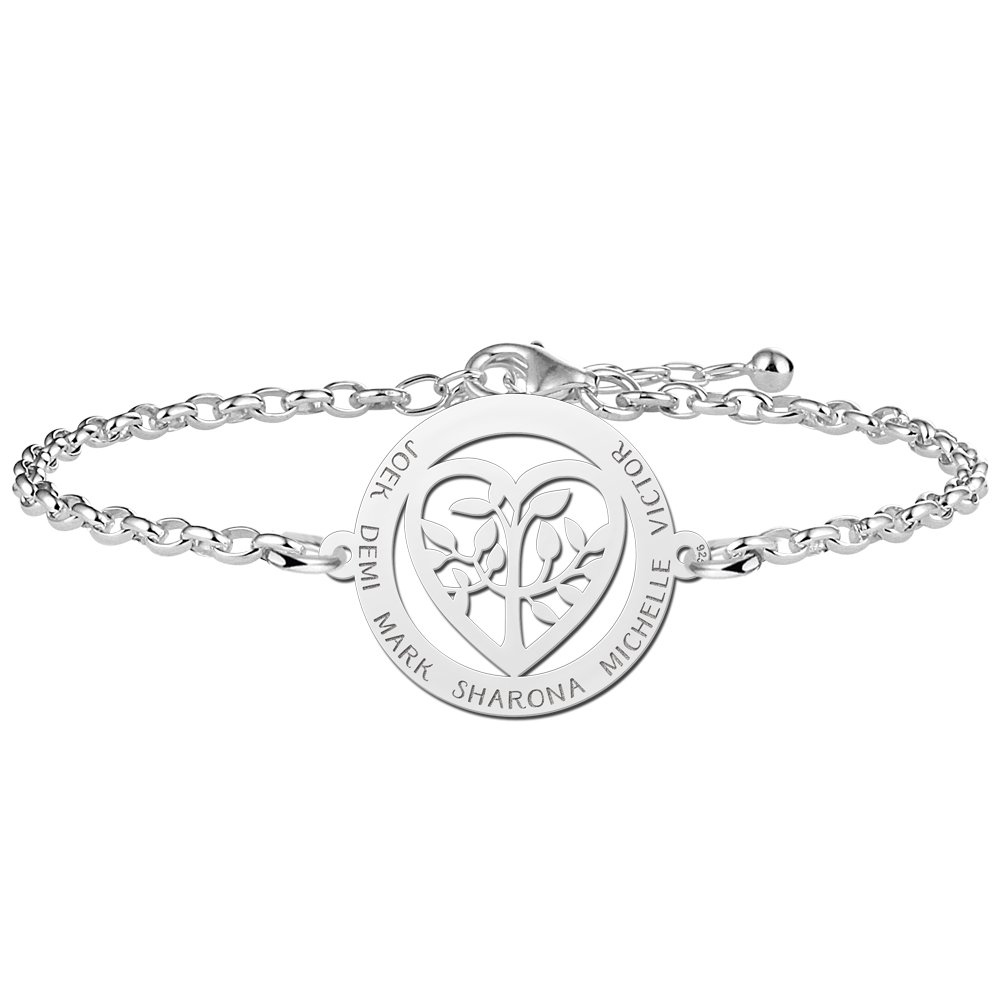 Zilveren Armband met Opengewerkte Levensboom en Hart Naamhanger > Names4ever