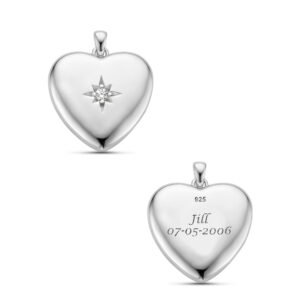 Zilveren Medaillon hart steentje en gravure - Names4ever