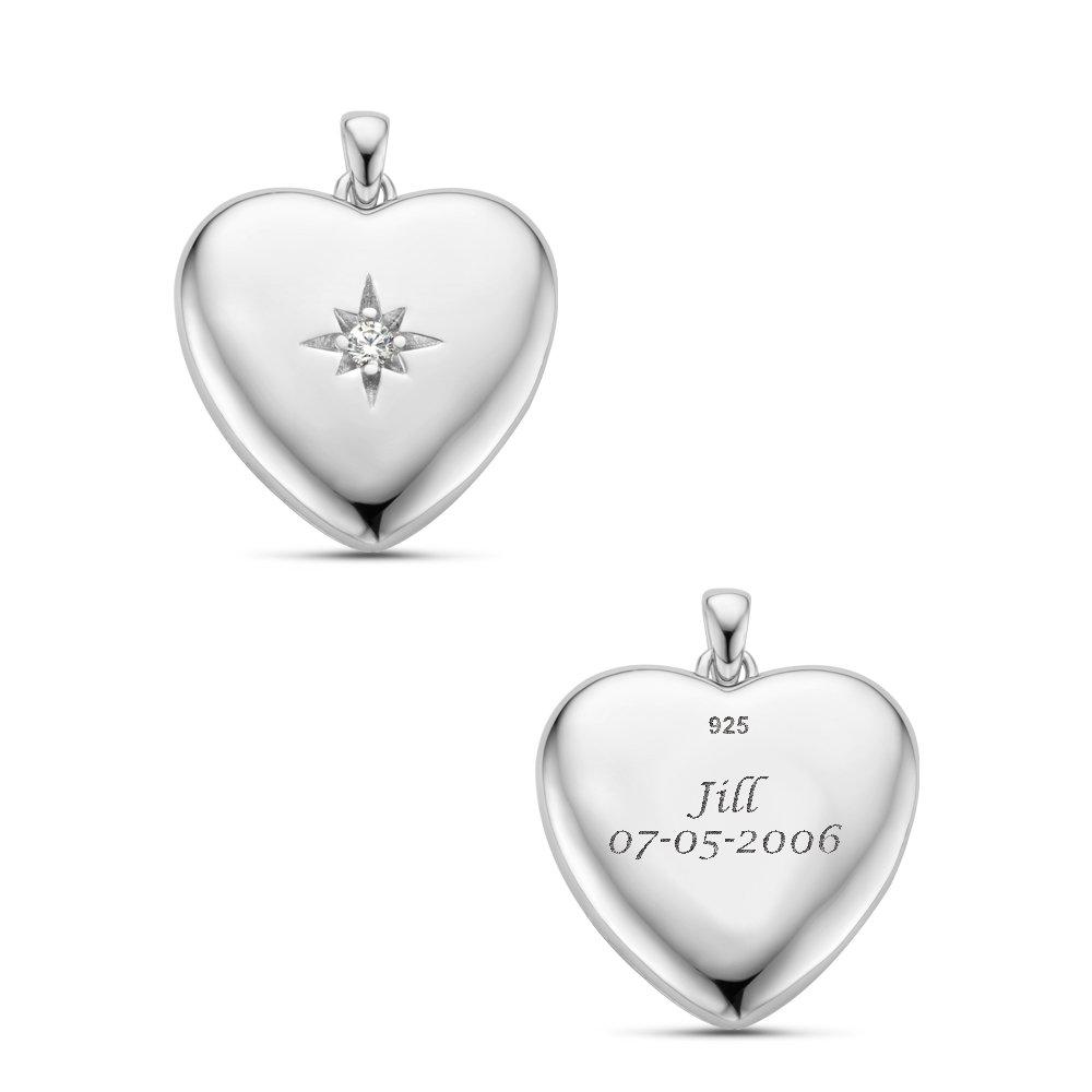Zilveren Medaillon hart steentje en gravure - Names4ever