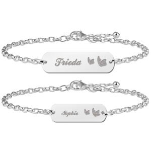 Zilveren Moeder Dochter Graveer Armbandjes Set met Vlinders - Names4ever
