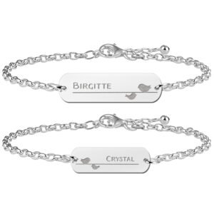 Zilveren Moeder Dochter Graveer Armbandjes Set met Vogeltjes - Names4ever