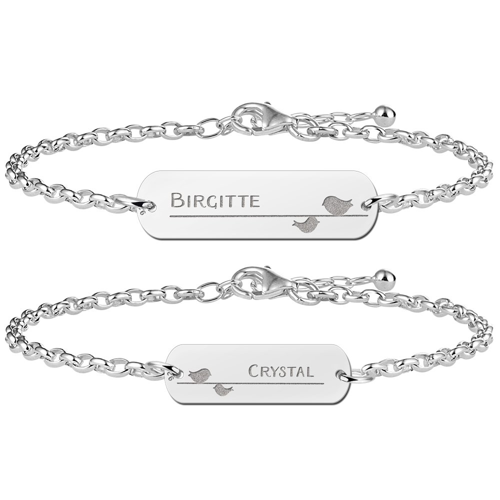 Zilveren Moeder Dochter Graveer Armbandjes Set met Vogeltjes - Names4ever