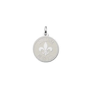 Names4ever Ronde Zilveren Graveerhanger met Fleur de Lille ZMNH017
