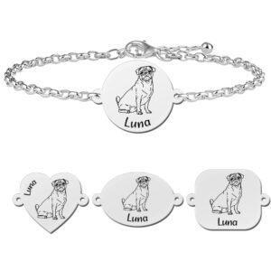 Zilveren portret honden armband Mopshond - Names4ever