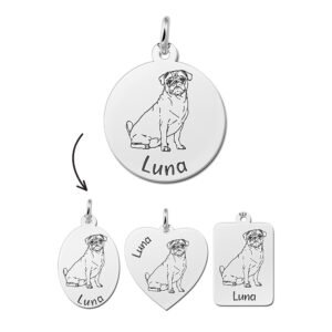 Gepersonaliseerde Mopshond Hanger van Zilver + Naam