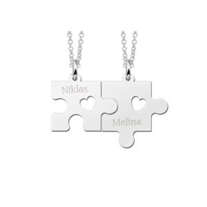 Zilveren Kettingen + Puzzelstukjes met Namen Names4ever
