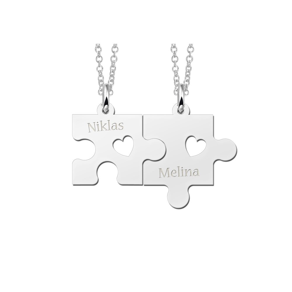 Zilveren Kettingen + Puzzelstukjes met Namen Names4ever