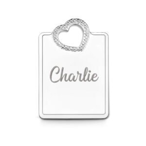 Zilveren rechhoekige hanger met sierhartje en naam | Names4ever