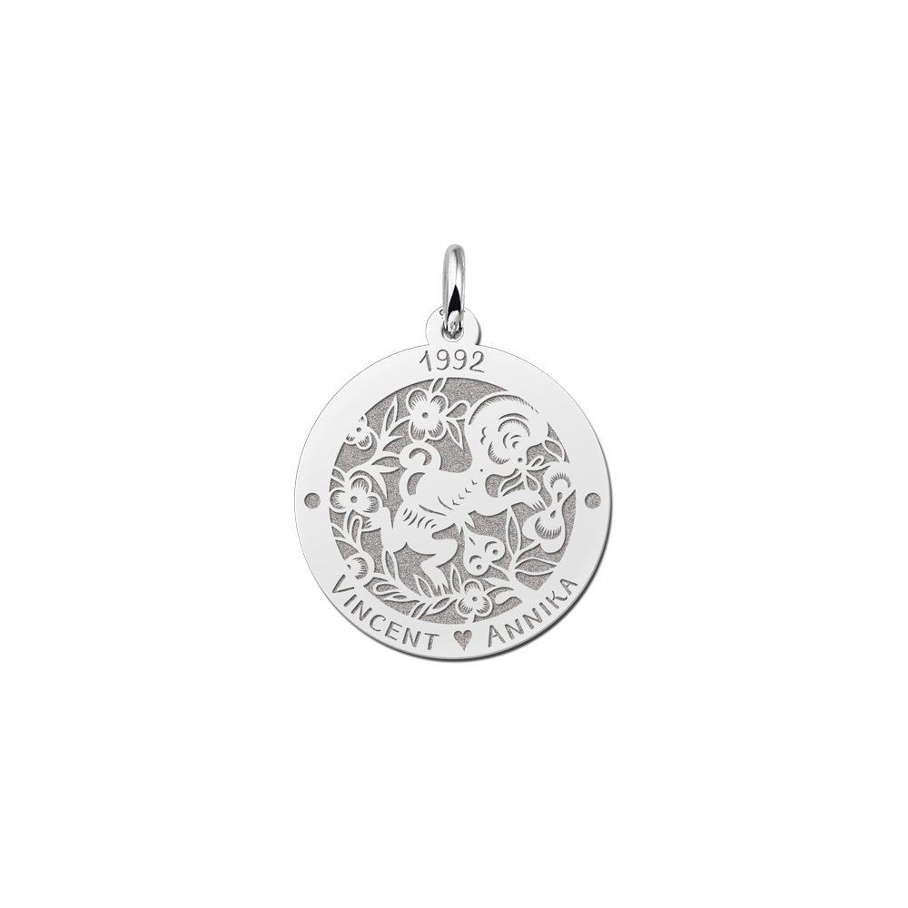 Ronde Chinese Sterrenbeeld Aap Hanger van Zilver