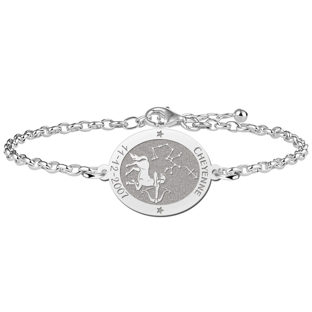 Zilveren Armband met Ovaalvormige Boogschutter Sterrenbeeld Naamhanger > Names4ever