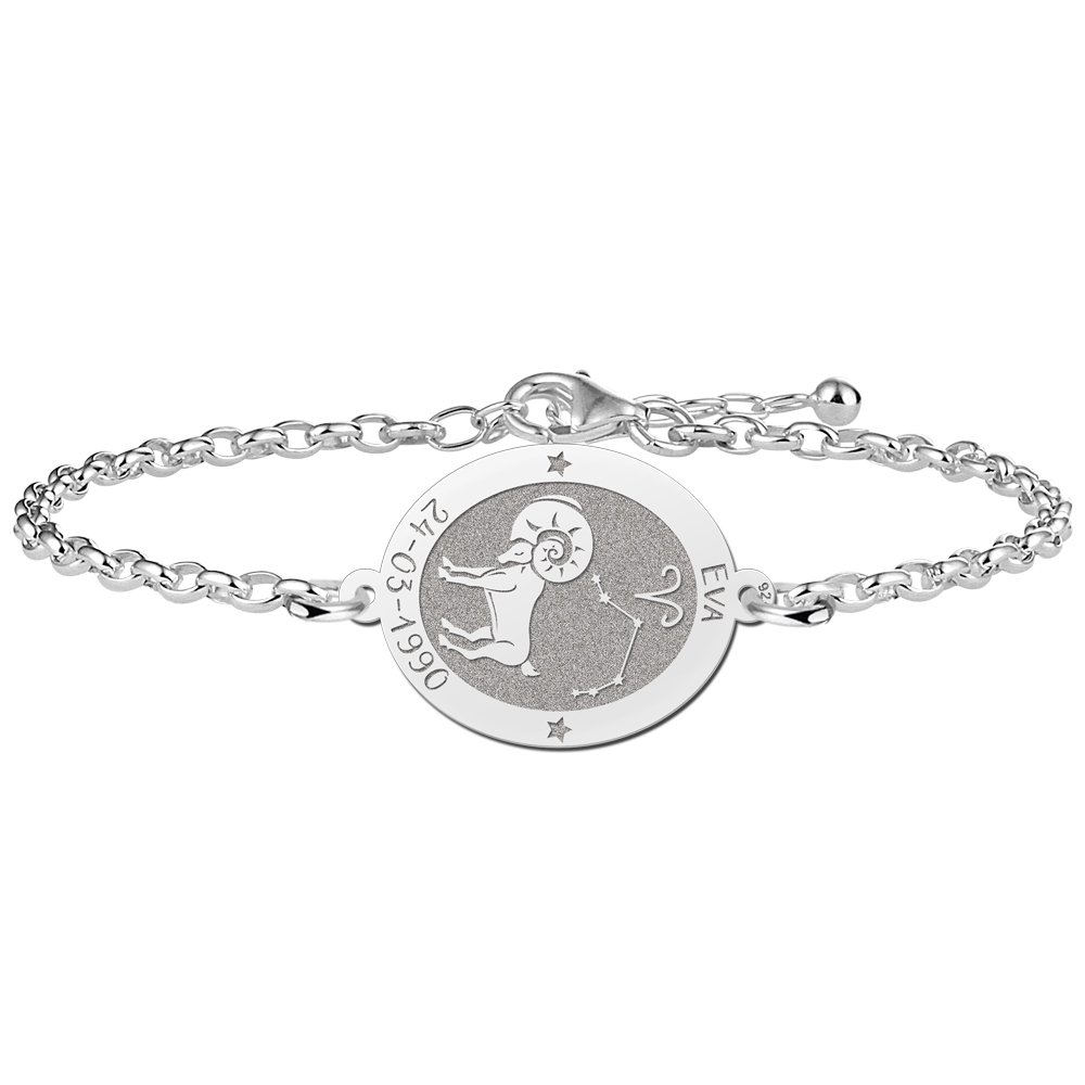Zilveren Armband met Ovaalvormige Ram Sterrenbeeld Naamhanger > Names4ever