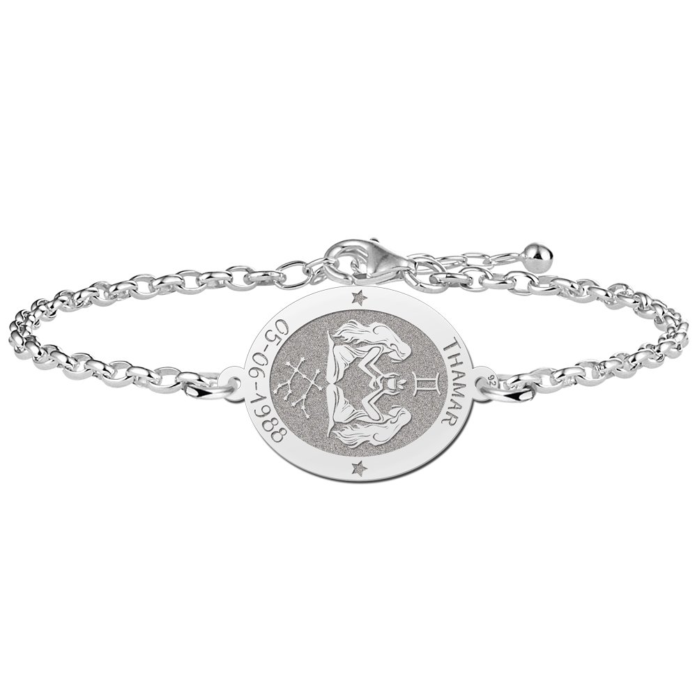 Zilveren Armband met Ovaalvormige Tweeling Sterrenbeeld Naamhanger > Names4ever