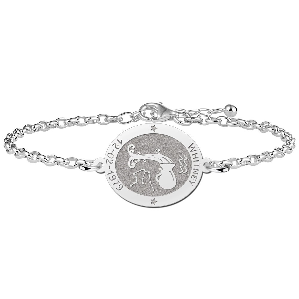 Zilveren Armband met Ovaalvormige Waterman Sterrenbeeld Naamhanger > Names4ever
