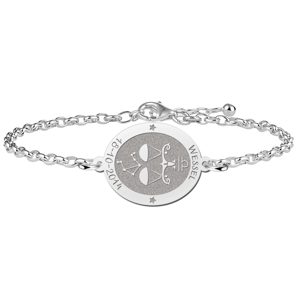 Zilveren Armband met Ovaalvormige Weegschaal Sterrenbeeld Naamhanger > Names4ever