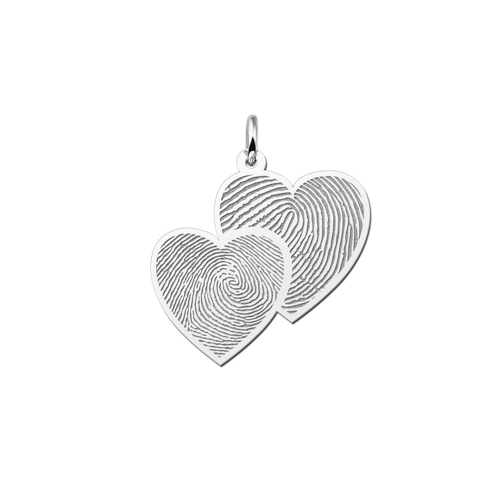 Names4ever Zilveren Vingerafdruk Hanger Twee Harten