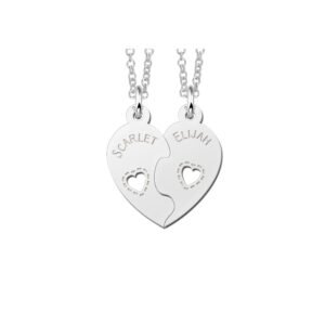 Names4ever Zilveren Hart Breekhanger met Namen en Hartjes van Names4ever
