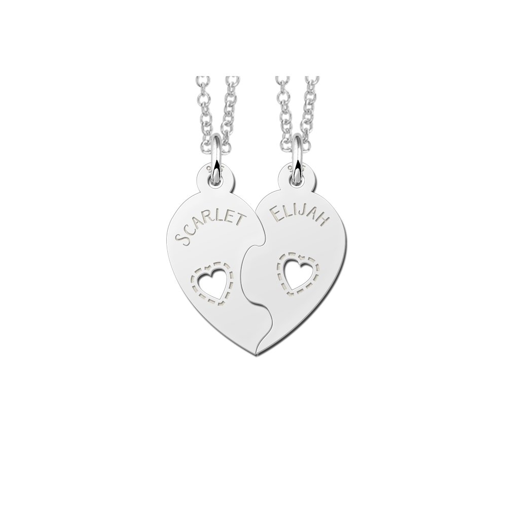 Names4ever Zilveren Hart Breekhanger met Namen en Hartjes van Names4ever