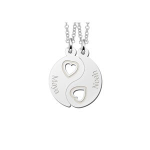 Names4ever Zilveren Yin Yang Breekhanger met Namen en Hartjes van Names4ever