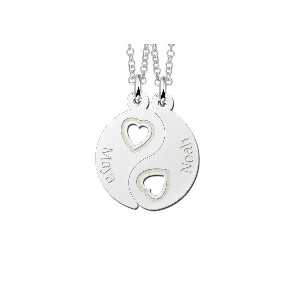 Names4ever Zilveren Yin Yang Breekhanger met Namen en Hartjes van Names4ever
