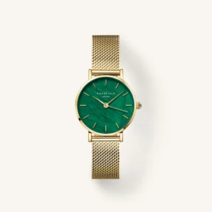 Gouden Rosefield small edit horloge met emerald wijzerplaat