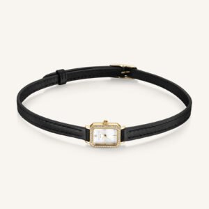 Zwarte leren Rosefield choker met gouden horloge