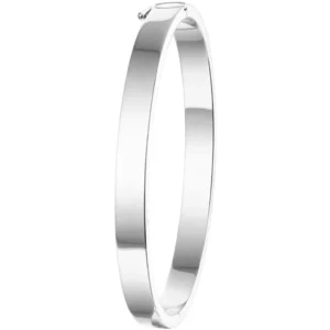 Zilveren vlakke bangle armband met gravering