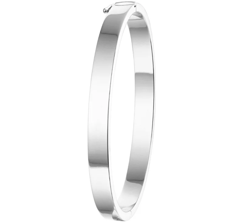 Zilveren vlakke bangle armband met gravering