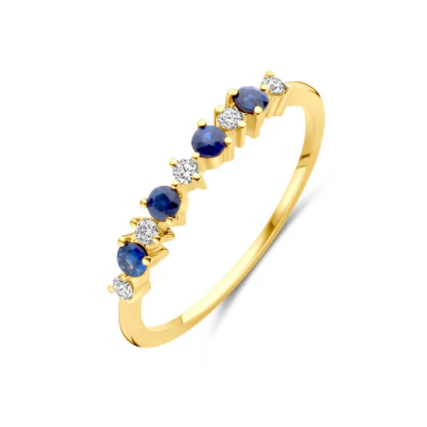 Gouden ring met saffier en diamant