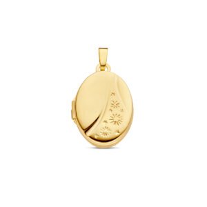 Gouden ovaalvormig foto medaillon met gravering | Geelgoud | 18 x 14 mm | 14 karaat