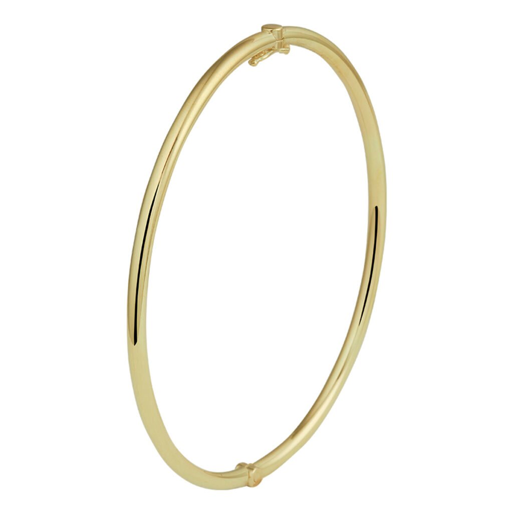 Bangle Geelgoud | Scharnier Massief Ronde Buis | 2,5 x 65 Mm | 925 Zilver | 14 Karaat goud | Dunne bangle
