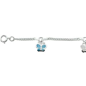 Bedelarmband voor Kinderen met Vlinders | Zilver Wit | 11 cm - 13 cm | Parelmoer