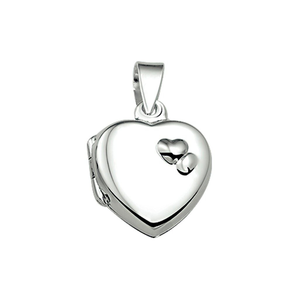 Medaillon hartvormig met foto en dubbel hart decoratie | 925 sterling | Zilver